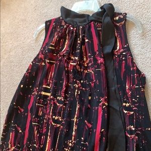 Sleeveless High Collar Black & Red & Gold Blouse